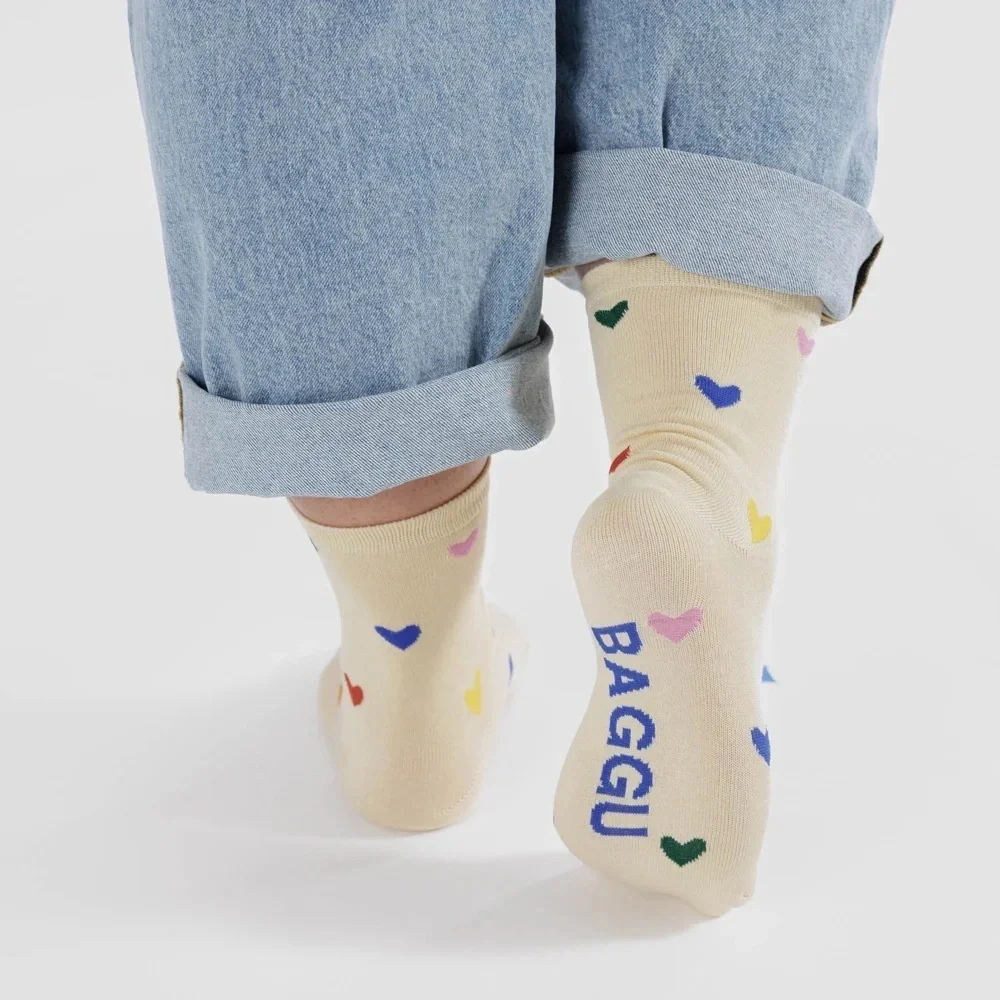 BAGGU Heart Cream Heart Pattern Socks